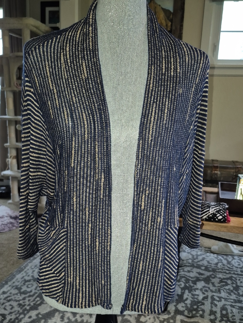 Blu Pepper Navy and Cream Striped Open-Front Cardigan